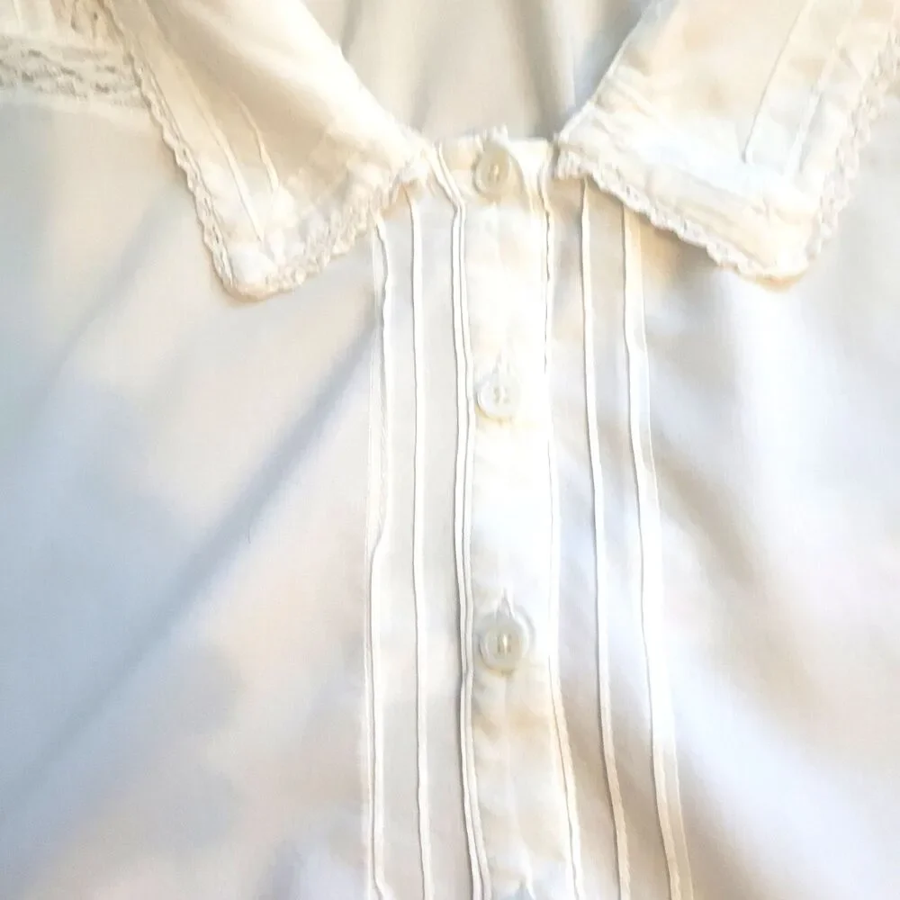 Reformation Blouse Size Small White Lace Inserts Organic Cotton Puff Sleeve USA - Picture 7 of 9